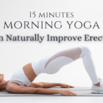 bridge pose on yoga mat to naturally improve erections with 15 minutes of morning yoga.