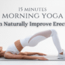 bridge pose on yoga mat to naturally improve erections with 15 minutes of morning yoga.