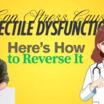 Illustration of a stressed man talking to a female sexologist about erectile dysfunction caused by stress, representing natural ways to reverse ED